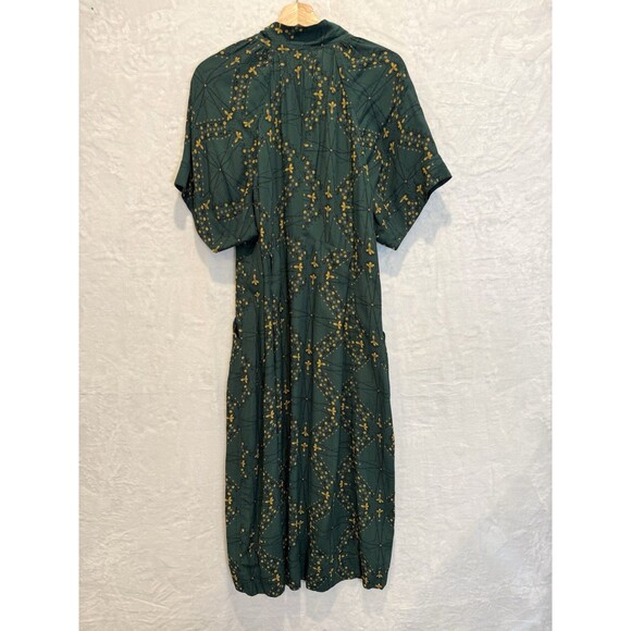 TOAST Bryn Midi Dress Pockets Green Navigation Print Floral Crepe Large - Picture 7 of 12